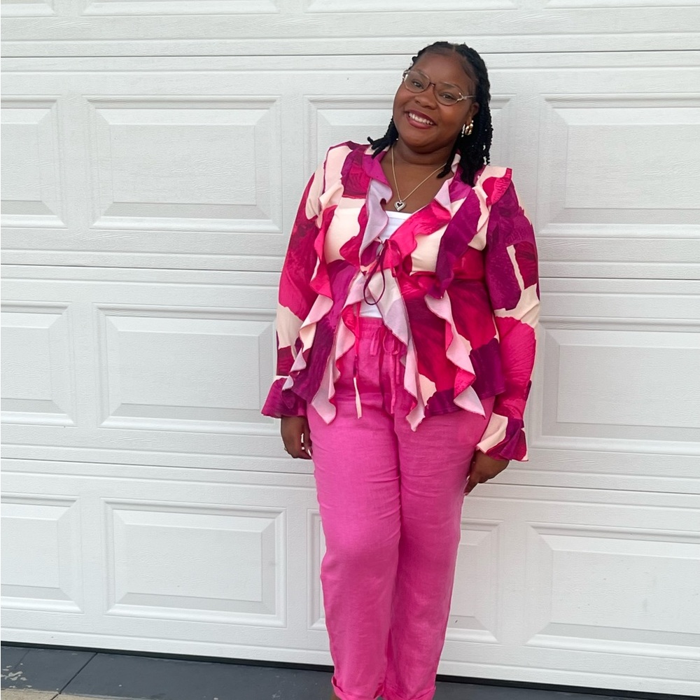 Pink And white blouse with ties